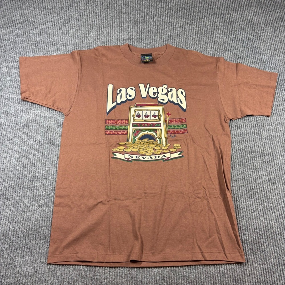 Vintage‎ Robert Allan Shirt Men's L Las Vegas Nevada Graphic Brown
